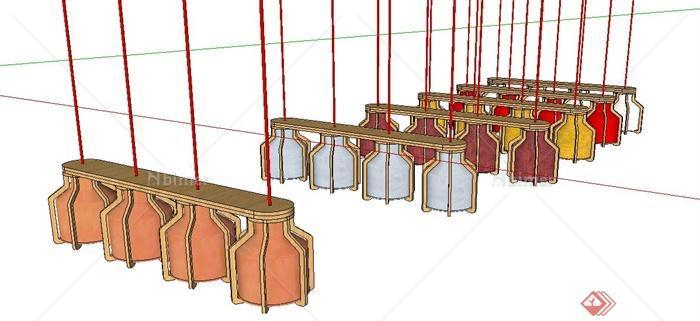 六排创意彩色吊灯设计SU模型
