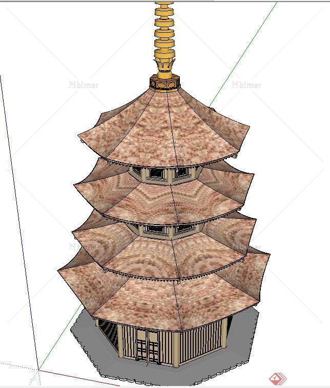 古典中式三层四檐塔楼建筑设计su模型