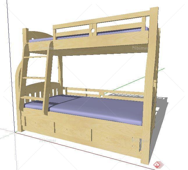 现代木质高低床铺设计su精细模型[原创]