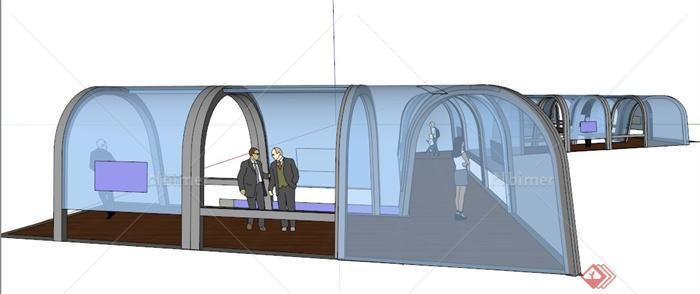 现代风格拱形转折景观廊设计su模型