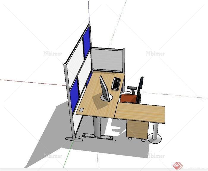 某现代室内单人办公桌椅设计su模型[原创]