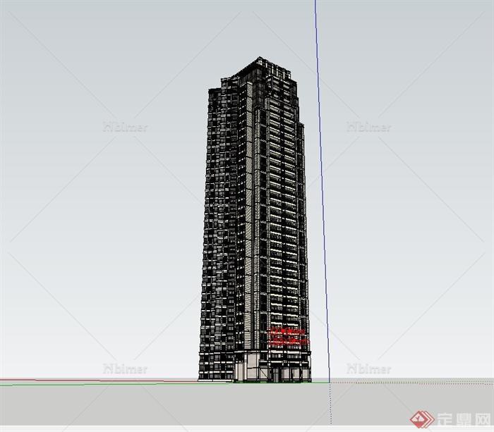 某现代超高层住宅楼建筑设计cad方案及su模型效果