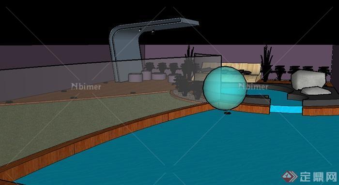 某室外庭院水景花园设计SU模型参考