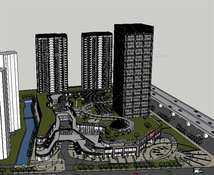 现代城市商城综合体建筑SU精致设计模型[原创]