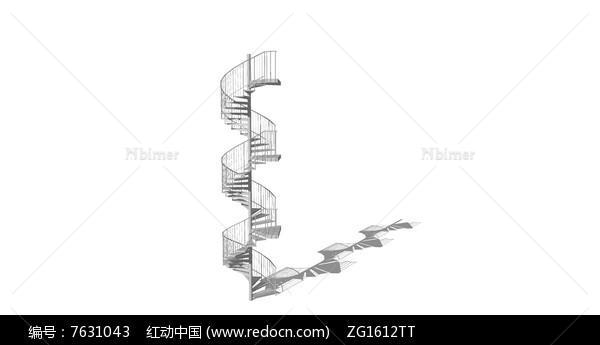 四层建筑室内旋转楼梯SU