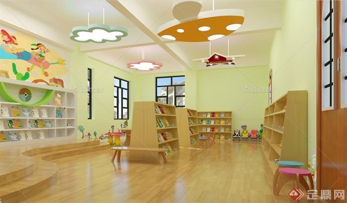 某幼儿园图书室装饰设计SU模型（含效果图）[原创
