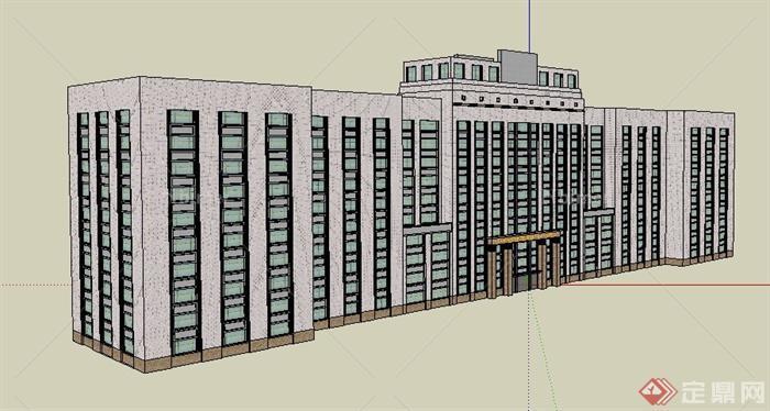 现代风格十层办公楼建筑设计SU模型