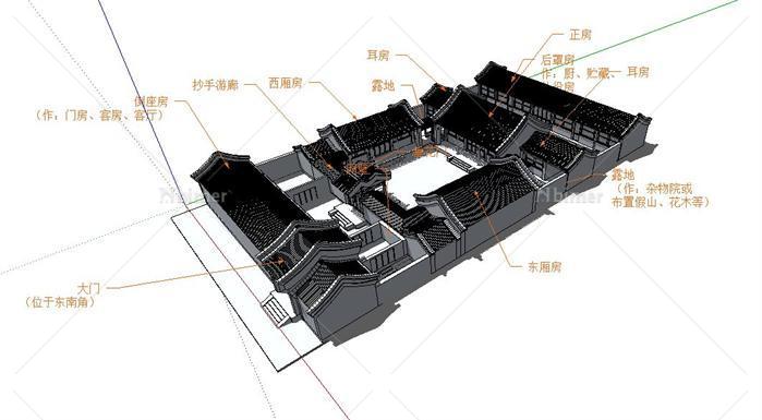 北京四合院（三进院）古建筑设计su模型