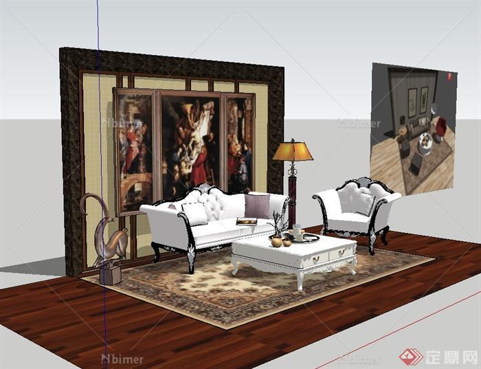某欧式风格详细客厅沙发设计su模型[原创]