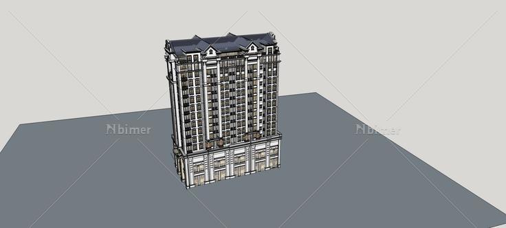 民国风格高层住宅楼(82330)su模型下载