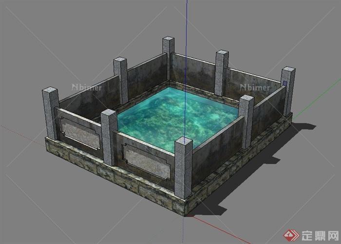 古典中式风格中庭水池设计su模型