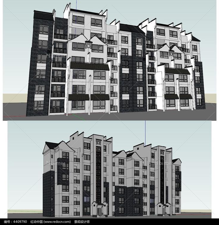 徽派多层建筑草图大师SU模型