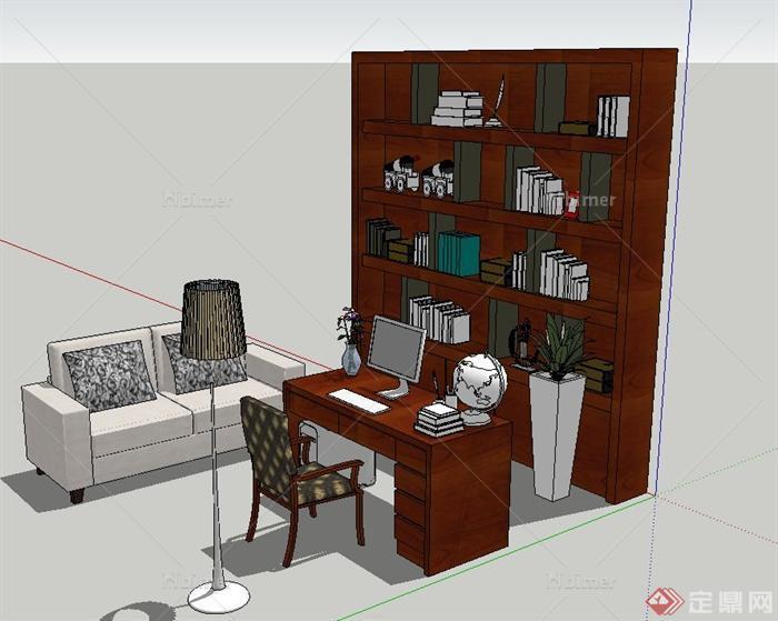 现代住宅空间书房家具组合设计SU模型