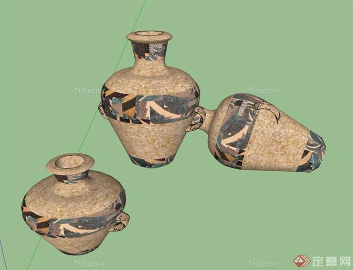 中式花瓶形小品摆件设计SU模型