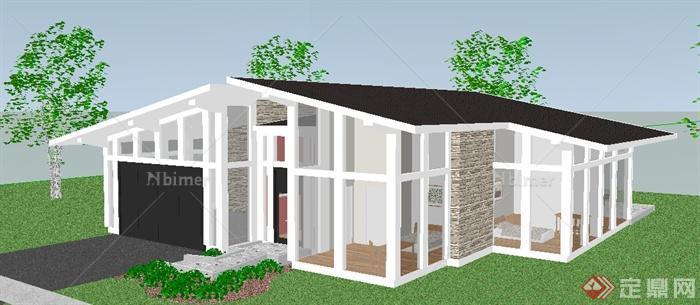 某现代简约风格单层住宅建筑设计SU模型
