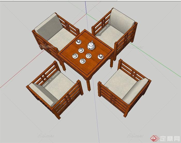 某现代风格茶桌、椅子组合设计su模型