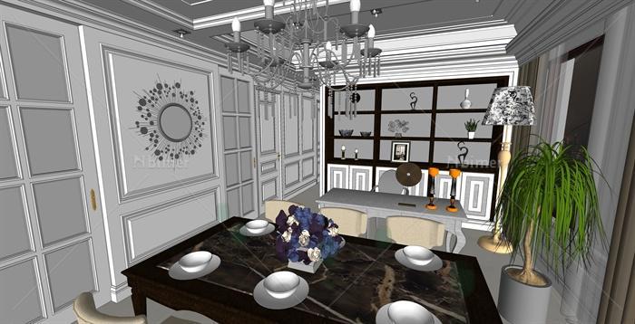 新古典风格室内客厅餐厅装饰设计su模型[原创]