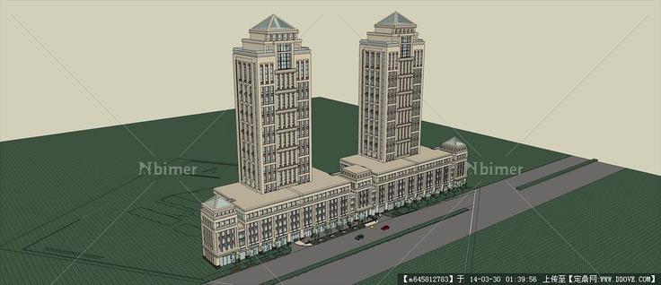 Sketch Up 精品模型---新古典风格双塔式高层办公