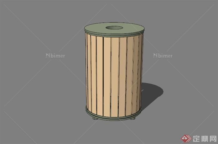 现代木制圆筒垃圾箱设计SU模型[原创]