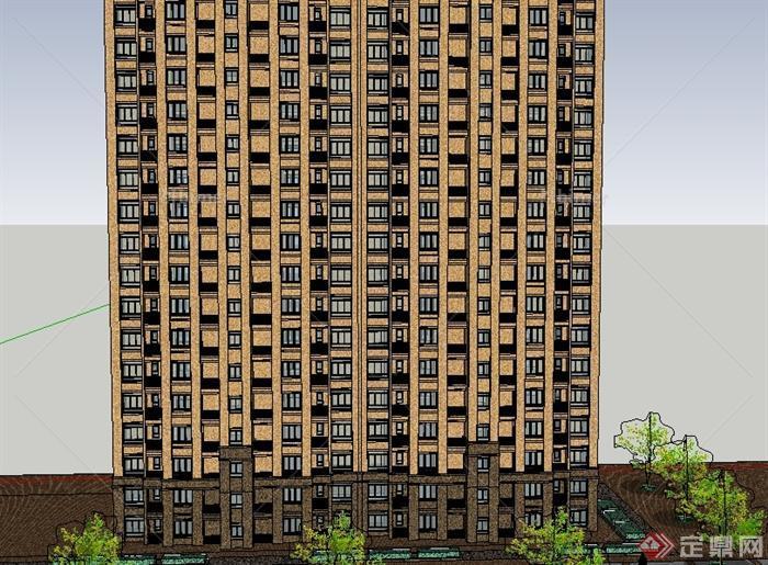 某现代高层双拼住宅楼建筑设计su模型