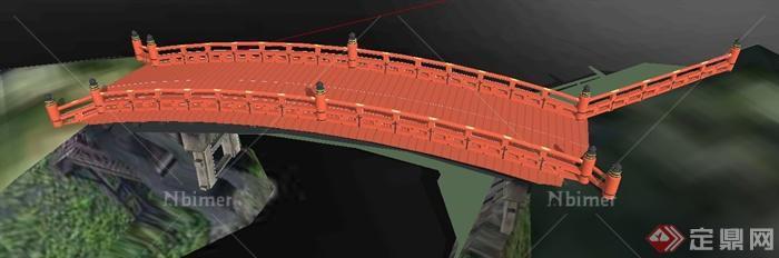 红色拱形园桥设计su模型[原创]