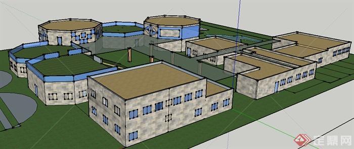 现代幼儿园学校两层建筑设计su模型