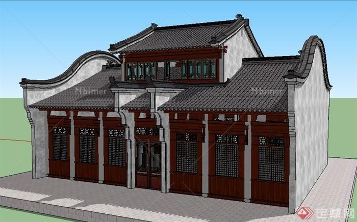 中式风格单层文化建筑设计su模型