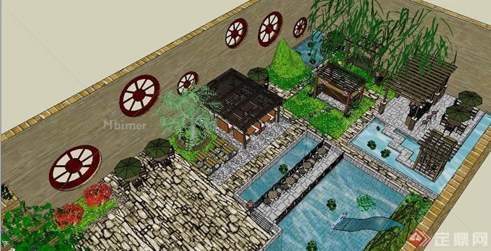 中式风格后院庭院景观设计su模型[原创]
