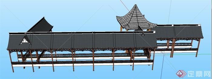 某古典中式亭廊组合设计SU模型