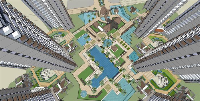 现代高层住宅区建筑与景观方案SU精致模型[原创]