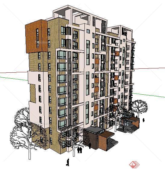 某现代风格多层住宅建筑设计方案SU模型8