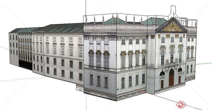 欧式风格三层办公楼建筑设计SU模型