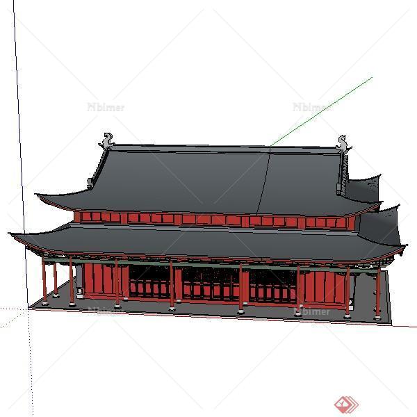 一个古典中式大雄宝殿宫殿建筑SU模型素材