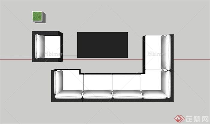 现代藤制沙发组合SU模型