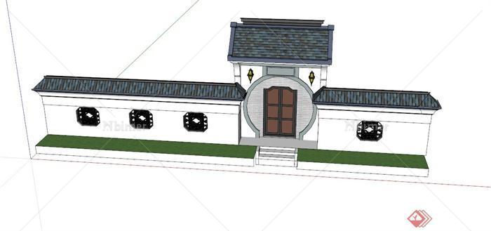围墙庭院门组合设计SU模型