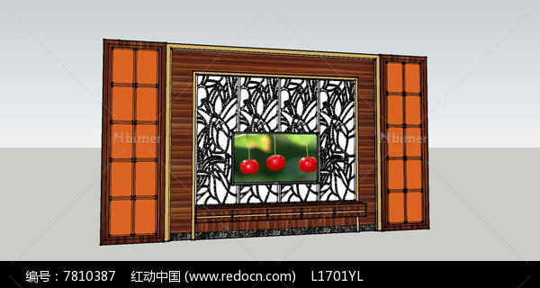 中式风格电视背景墙SU模型设计