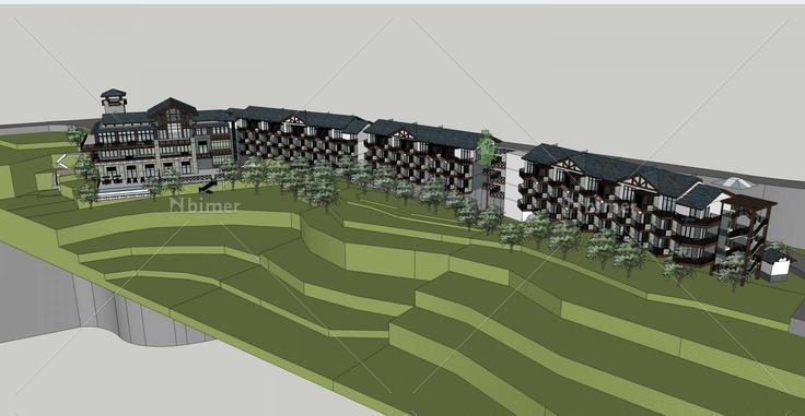 中式多层山地酒店(130118)su模型下载
