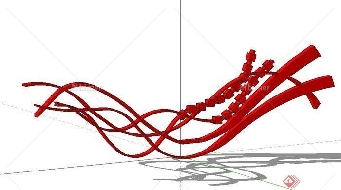 红色条状形抽象雕塑 设计SU模型[原创]