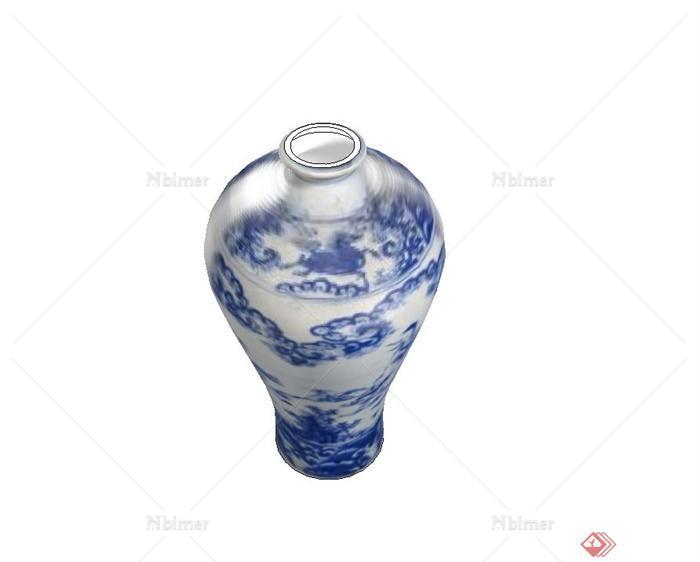 古典中式室内青花瓷花瓶摆件设计su模型