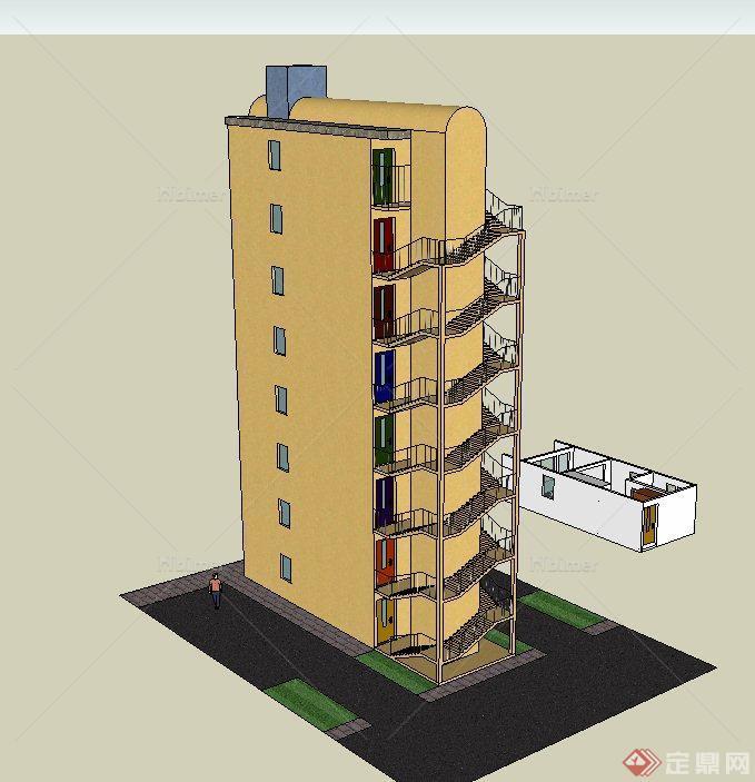 某日式8层公寓住宅建筑设计SU模型