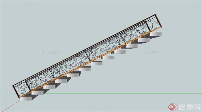 现代铁艺栏杆楼梯SU模型[原创]