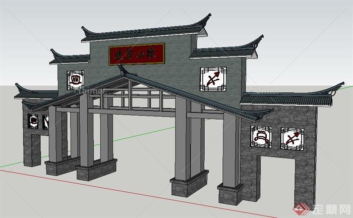 中式风格山门大门设计su模型