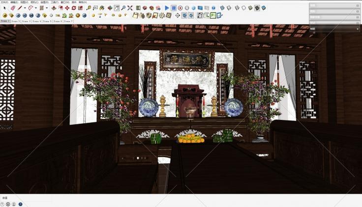 NEW!-提供极其精致中国风古建祠堂SketchUp室内设