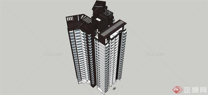 某现代高层住宅楼单体建筑设计方案su模型[原创]