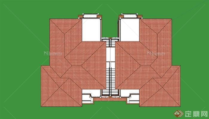 三层欧式联排别墅SU模型素材[原创]