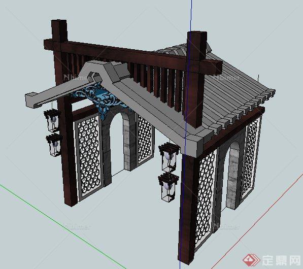 现代中式入口门廊su模型
