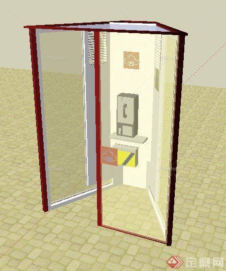现代风格简约公用电话亭设计su模型