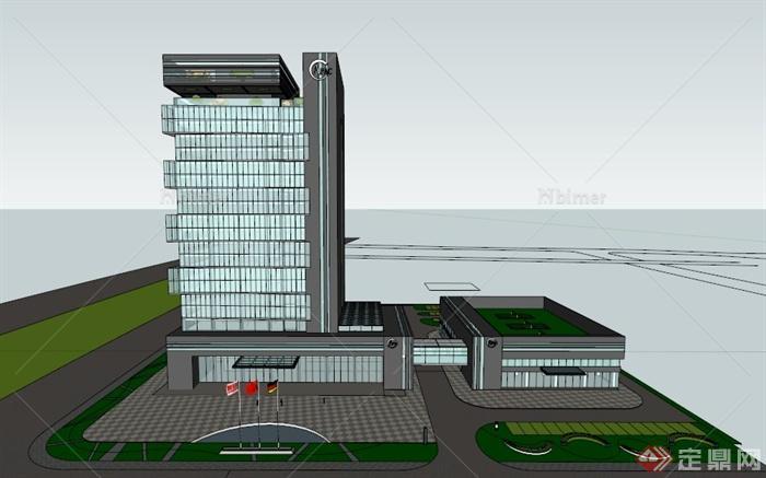 现代某中汽办公大楼建筑设计SU模型