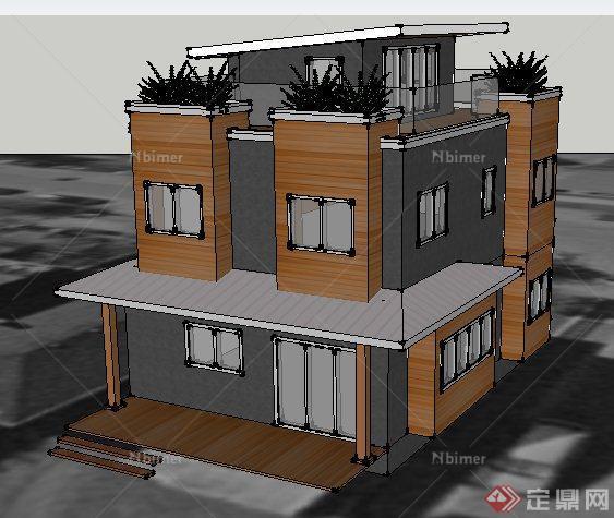 现代风格两层半住宅建筑设计SU模型