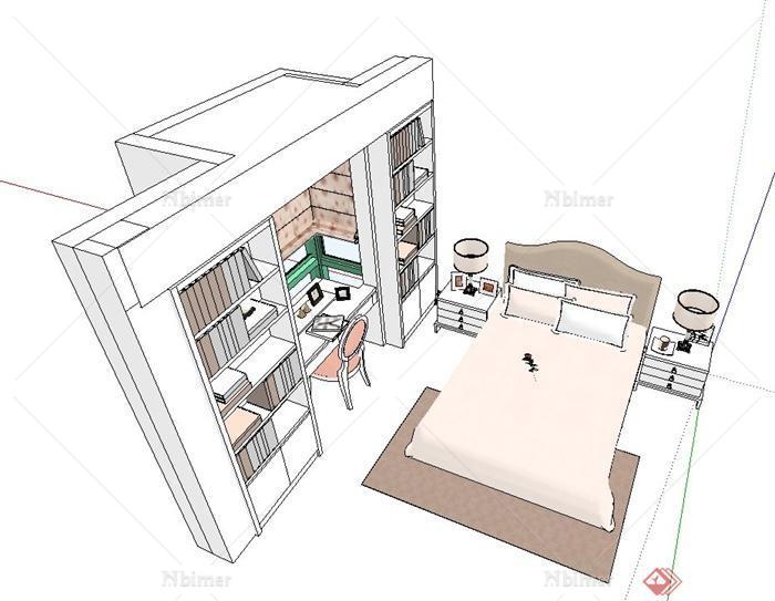 现代卧室双人床衣柜组合设计SU模型